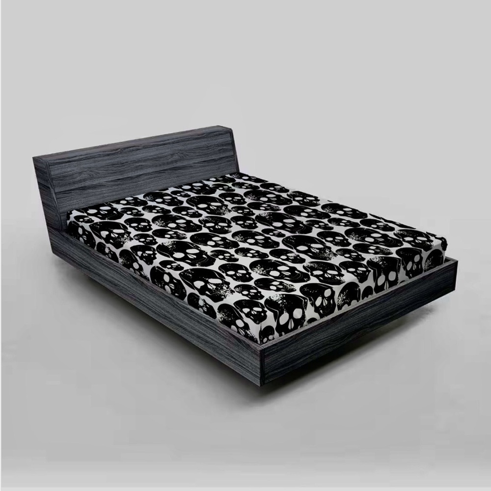 Ambesonne Black and White Skull Bedding  Fitted Sheet (Queen)